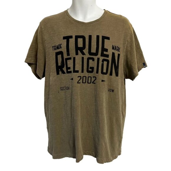 Vintage Y2K True Religion T Shirt Men L Green Graphic Logo Tee 2002 - Picture 1 of 7